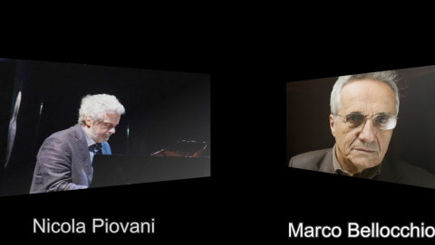 Nicola Piovani e Marco Bellocchio completando 48 anos de uma parceria longeva e criativa.